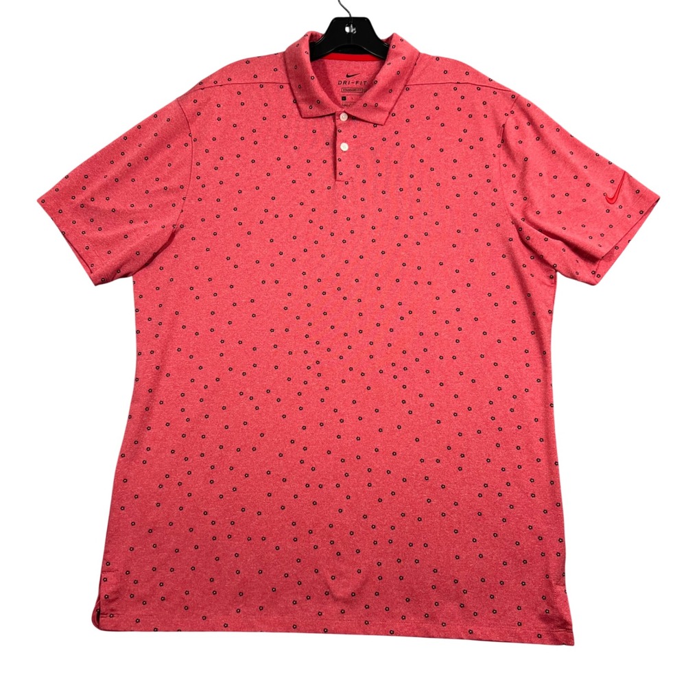 Nike Mens L Red Polo Shirt Dri-FIT Floral Print Short Sleeve Golf Performance